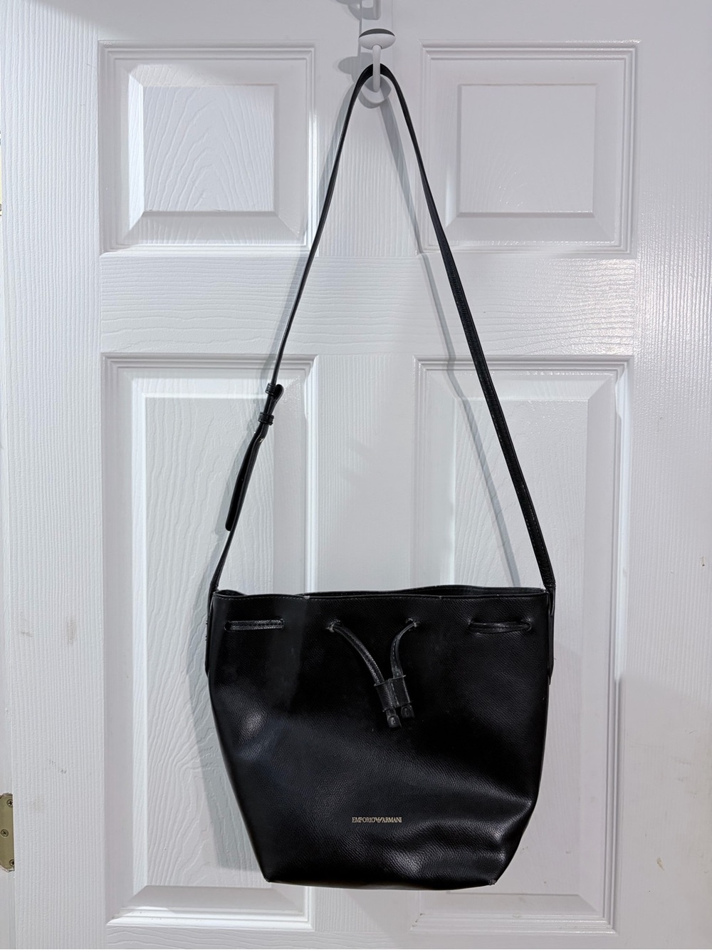 Emporio Armani Black Drawstring Bucket Bag Adjustable Shoulder Crossbody
